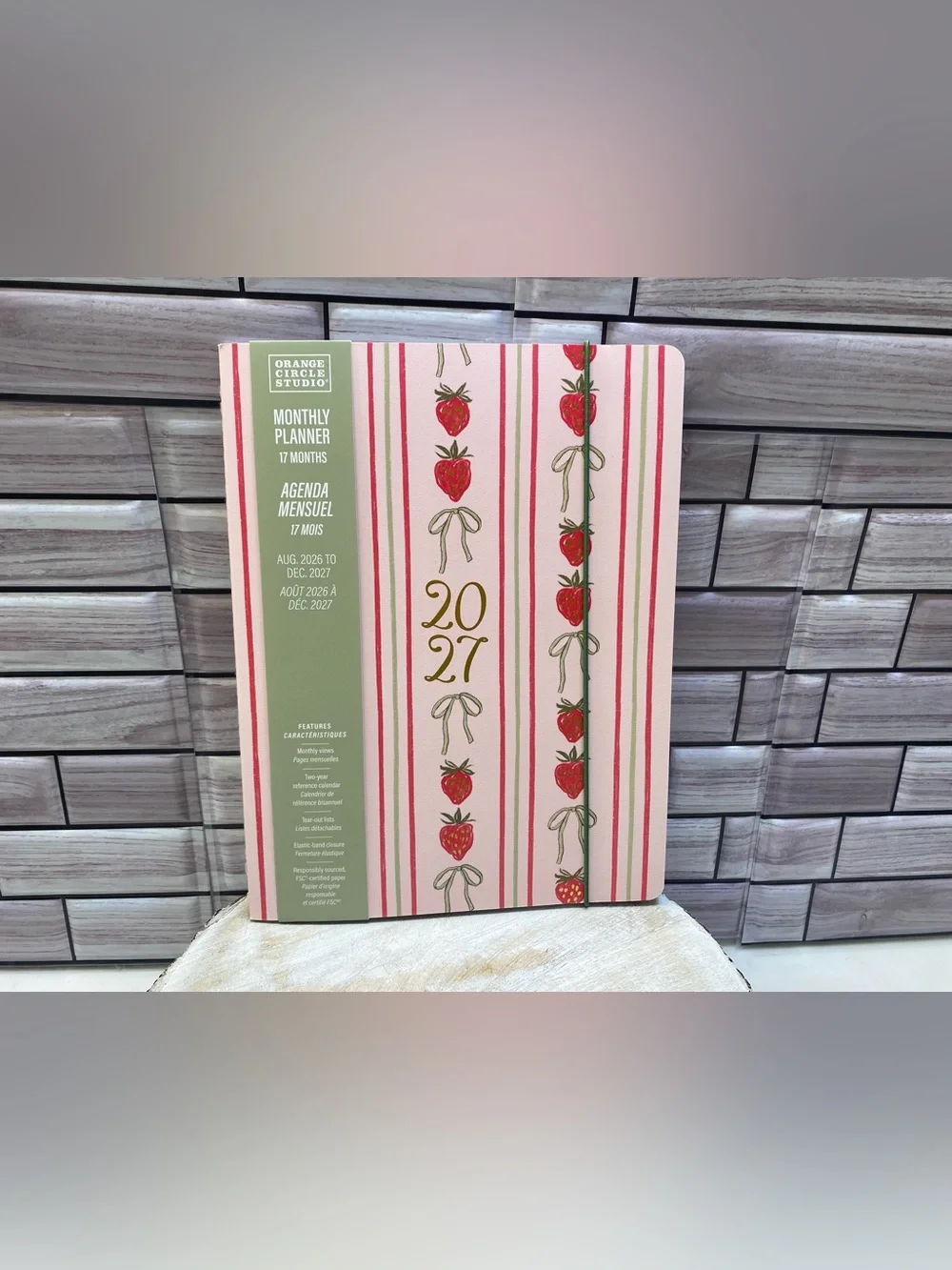 OCS❤️2027 Monthly Planner 17-month  Pink  Strawberries and Bow NWT